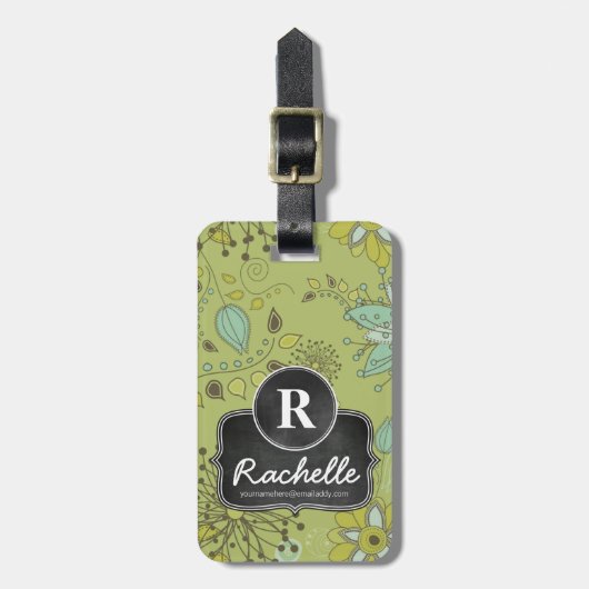 Frühlings-grüner Blumenmuster-Monogramm-Designer Gepäckanhänger (Vorderseite vertikal)
