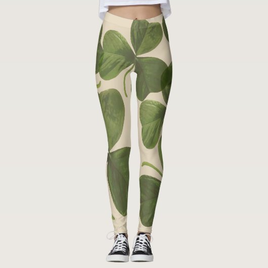 Frühlings-grüner irischer Kleeblatt-Entwurf Leggings (Vorderseite)