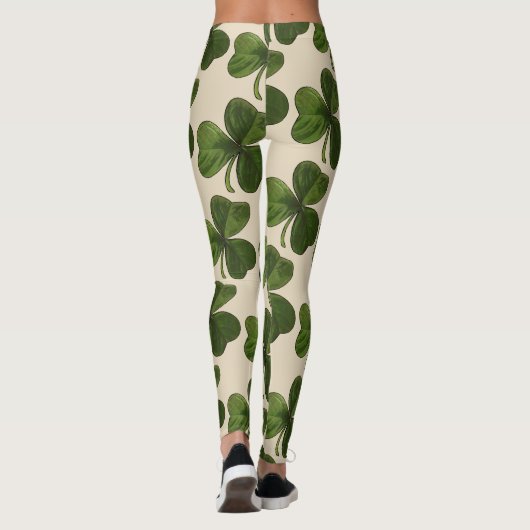 Frühlings-grünes irisches Kleeblatt-Muster Leggings (Rückseite)