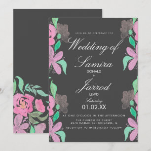 Frühlings-Hand-Wasserfarbe Rosa Grün Hochzeit Einladung