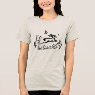 Frühlings-Hasen-Blumen- und Schmetterlings-Grafik Tri-Blend Shirt