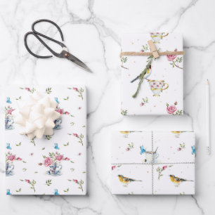 Frühlings-Hochzeit Muttertag Aquarell Vögel  Geschenkpapier Set