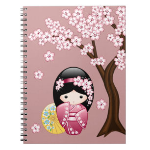Frühlings-Kokeshi-Puppe - Süße japanische Geisha a Notizblock