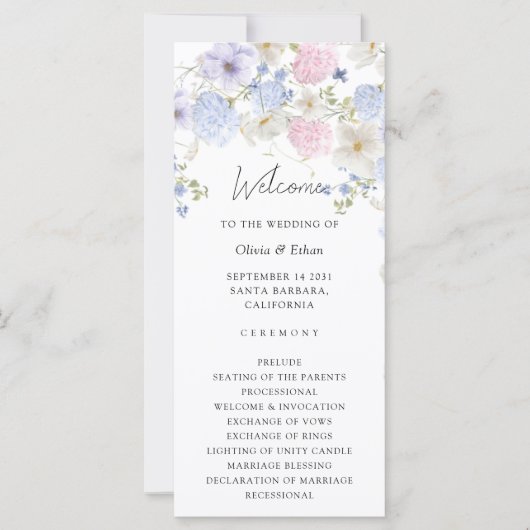 Frühlings-Lila-und-Rosa-Wildblumen-Hochzeitsprogra (Vorderseite)