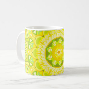 Frühlings-Mandala Grün Gelb Floral Boho Kaffeetasse
