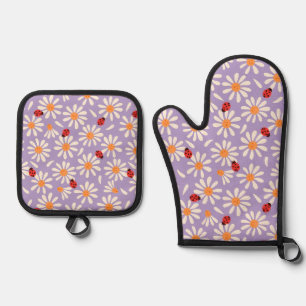 Frühlings-Marienkäfer und Gänseblümchen Ofenhandschuh & Topflappen-Set