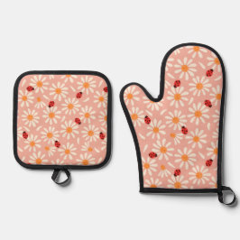 Frühlings-Marienkäfer und Gänseblümchen Ofenhandschuh & Topflappen-Set