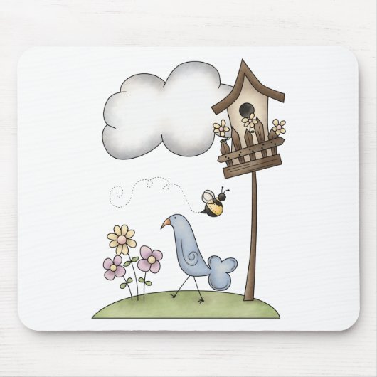 Frühlings-Material · Birdhouse u. Vogel Mousepad (Vorne)