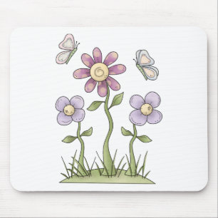Frühlings-Material · Lila Blumen u. Schmetterlin Mousepad