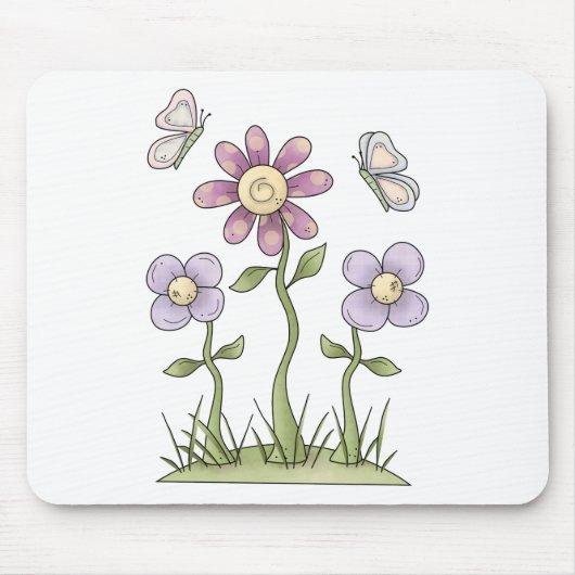 Frühlings-Material · Lila Blumen u. Schmetterlinge Mousepad (Vorne)