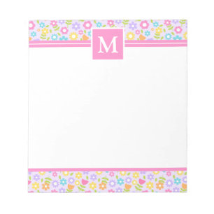 Frühlings-Mehrfarben-Blumen-Monogramm Notizblock