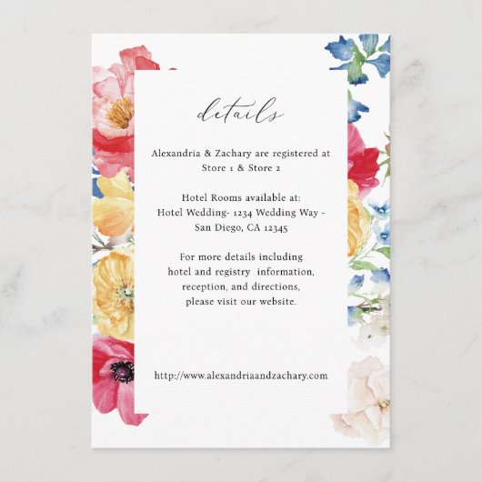 Frühlings-Mehrfarben-Floraldetails Begleitkarte (Vorderseite)