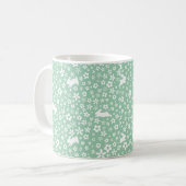 Frühlings-Mintgrüner-Blumen-Hase Kaffeetasse (Vorderseite Links)