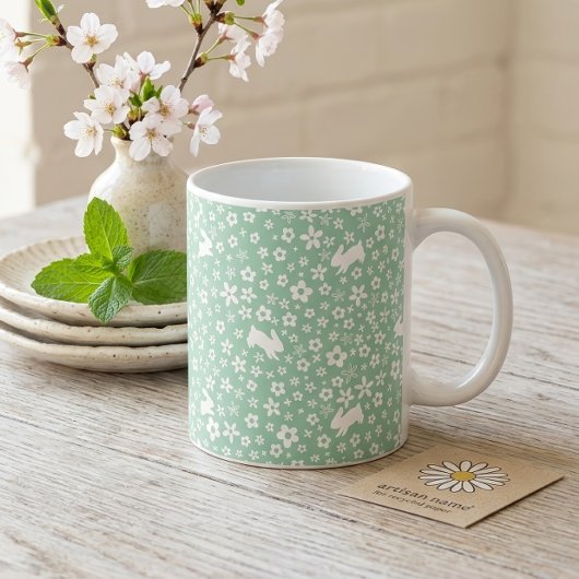 Frühlings-Mintgrüner-Blumen-Hase Kaffeetasse