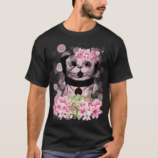 Frühlings-Mops, Frühlings-Mops mit rosa Blüten, ro T-Shirt