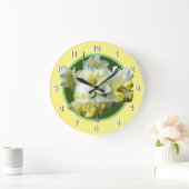 Frühlings-Narzissen-weiße gelbe Narzissen-Blumen Große Wanduhr (Zuhause)