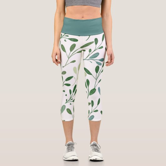 Frühlings-Olivenzweige Capri Leggings (Vorderseite)