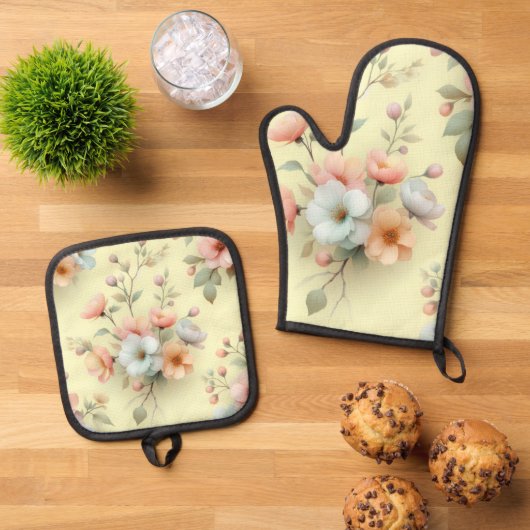 Frühlings-Osterblumen Ofenhandschuh & Topflappen-Set (Oben Unten)