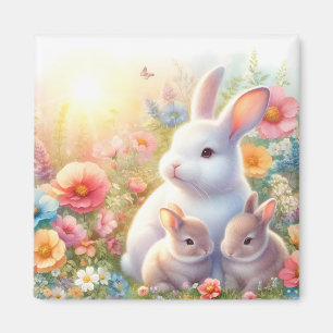 Frühlings-Osterhase-Familie-Blumengarten Magnet