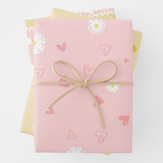 Frühlings-Pastell-Blumen & Herzen Geschenkpapier Set (Beispiel)