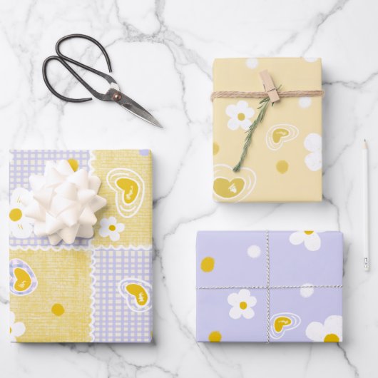 Frühlings-Pastell-Blumen & Herzen Geschenkpapier Set (Vorderseite)