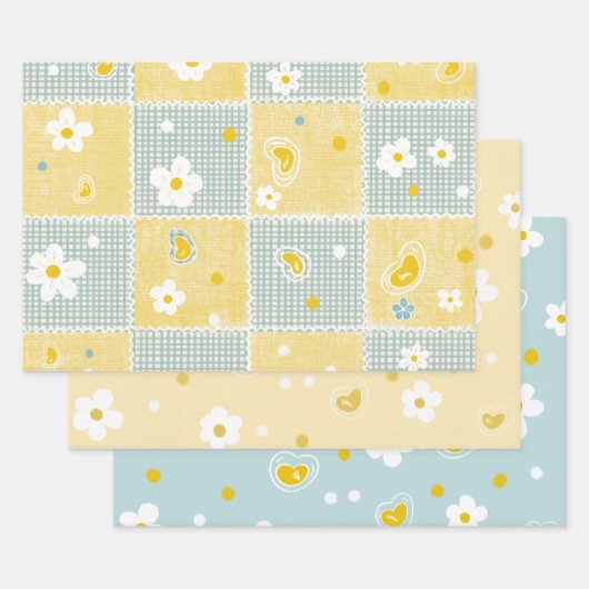 Frühlings-Pastell-Blumen & Herzen Geschenkpapier Set (Set)