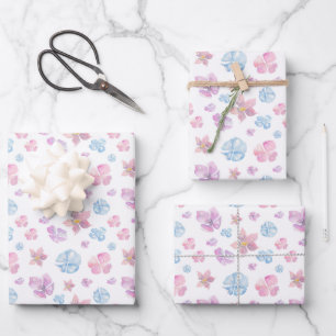 Frühlings-Pastell-gemalte Blumen Geschenkpapier Set