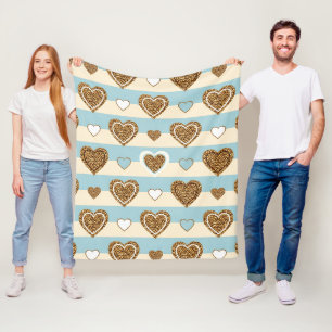 Frühlings-Pastell-Herz-Streifen mit goldenen Akzen Fleecedecke