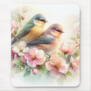 Frühlings-Pastell-Süße-Liebes-Vögel-Blüten-Blumen Mousepad