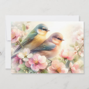 Frühlings-Pastell-Süße-Liebesvögel-Blüten-Blumen Feiertagskarte