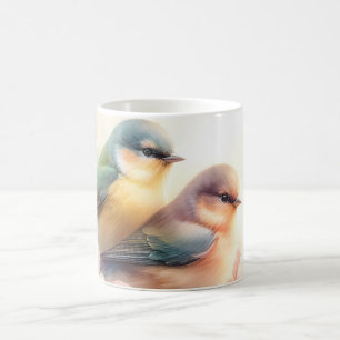 Frühlings-Pastell-Süße-Liebesvögel-Blüten-Blumen Kaffeetasse