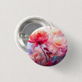 Frühlings-Pfingstrosen-Blüten-Garten-Aquarell Button (Vorne & Hinten)