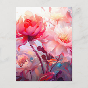 Frühlings-Pfingstrosen-Blüten-Garten-Aquarell Feiertagspostkarte