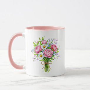 Frühlings-Pfingstrosen-Sträußchen-Wasserfarben-Ros Tasse