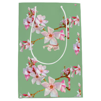 Frühlings-Pink-Blüten Salbeigrün Mittlere Geschenk Geschenktüte