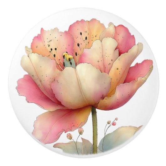 Frühlings-Pink-Gelbe Tulpe Keramikknauf (Vorderseite)