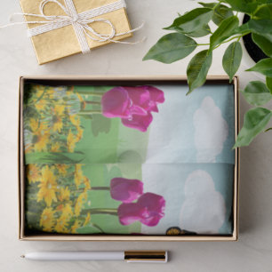 Frühlings-Pink-Tulpen und Schmetterling-Decoupage Seidenpapier