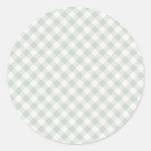 Frühlings-Retro-Gingham Gedämpfter Salbei Runder Aufkleber