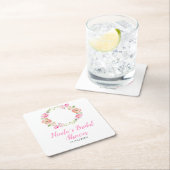 Frühlings-Rosa-Blumenreath-Brautparty Rechteckiger Pappuntersetzer (Vor Ort)