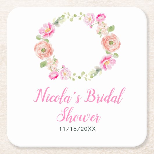 Frühlings-Rosa-Blumenreath-Brautparty Rechteckiger Pappuntersetzer (Vorderseite)