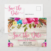Frühlings-rosa hölzerne mit Blumentypographie Save Ankündigungspostkarte (Vorne/Hinten)