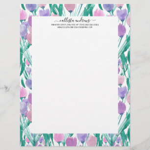 Frühlings-Rosa Lila Tulpe Floral Aquarell Briefbogen