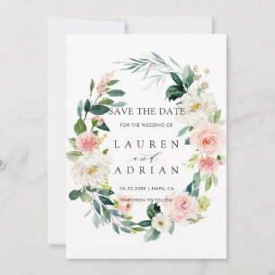 Frühlings-Rosé-Blumenkranz-Hochzeit-Einladung zum  Save The Date
