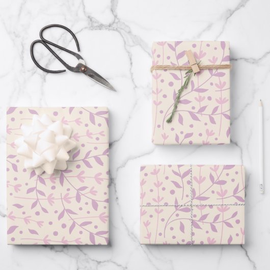 Frühlings-Rosé-Wiesen-Zweige Geschenkpapier Set (Vorderseite)