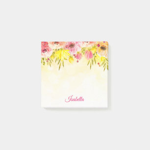 Frühlings-Rosen-Blumenblüten-ZitroneWatercolor Post-it Klebezettel