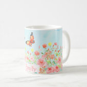 Frühlings-Rosen-Schmetterlinge Watercolor Kaffeetasse (VorderseiteRechts)