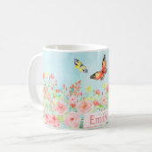 Frühlings-Rosen-Schmetterlinge Watercolor Kaffeetasse (Vorderseite Links)