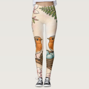 Frühlings-Rotkehlchen-Nest & Magnolie Botanisches  Leggings