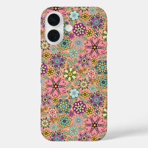 Frühlings-Saison Retro-Blumenfarben Nahtloses Must iPhone 16 Hülle