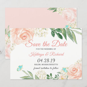 Frühlings-Schamröte-Pfirsich-Blumen-Aquarell-Save- Save The Date
